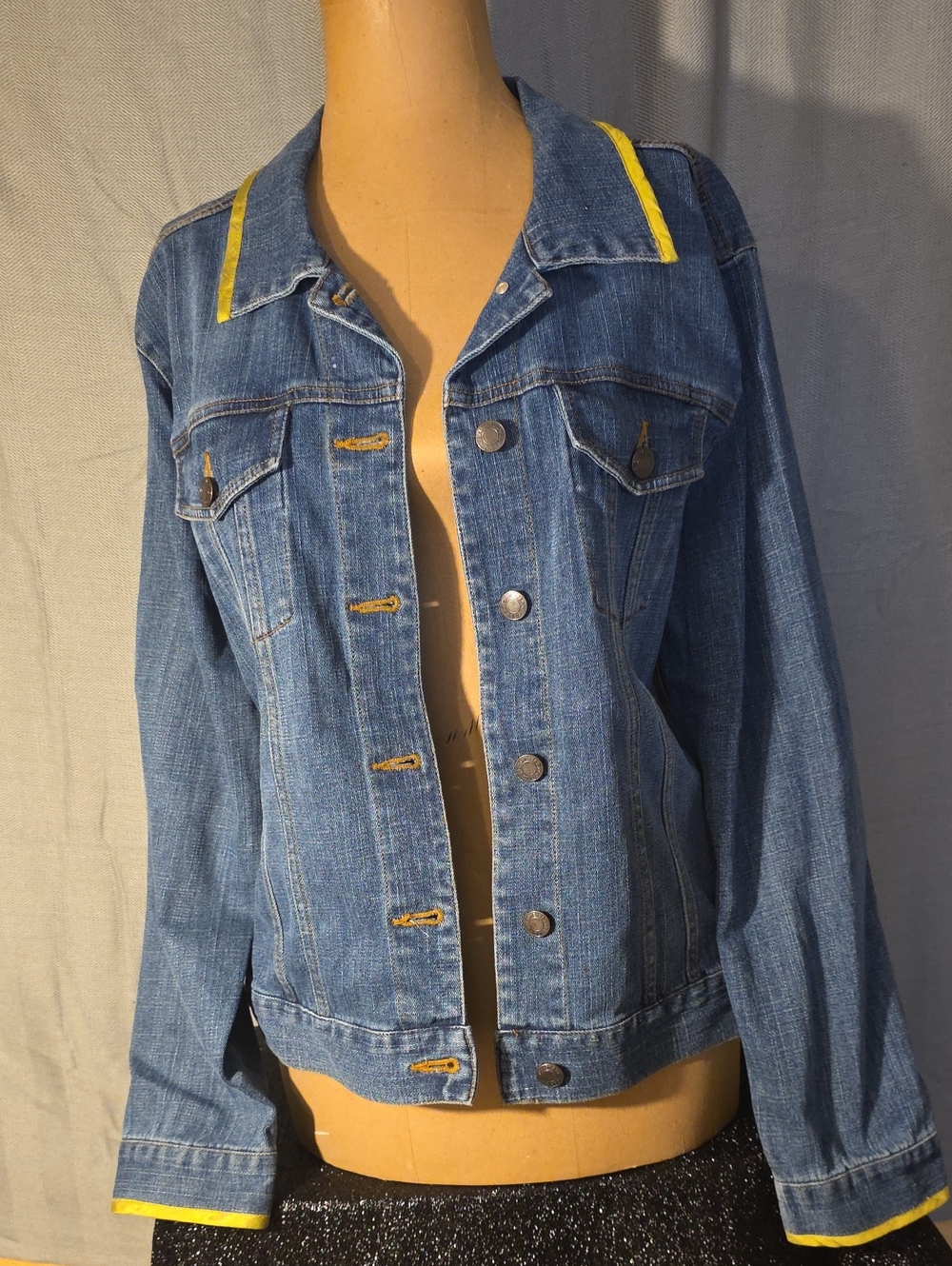 Classic Blue Denim Jacket with Yellow Trim